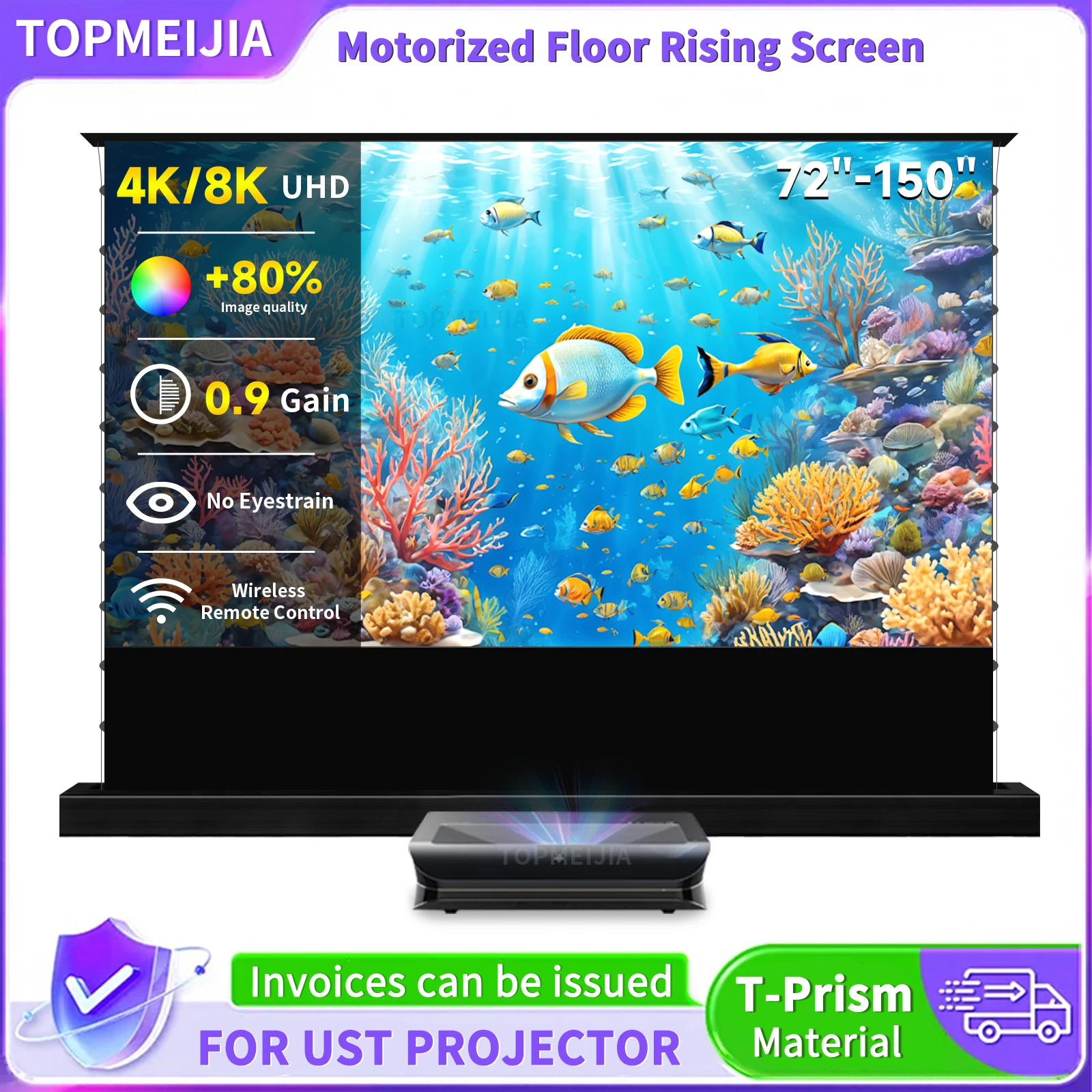 72 inch-150 inch ALR Floor Rising Projector Screen Electric Tab Tension Projection Screen Motorized for UST Laser 4k Projector