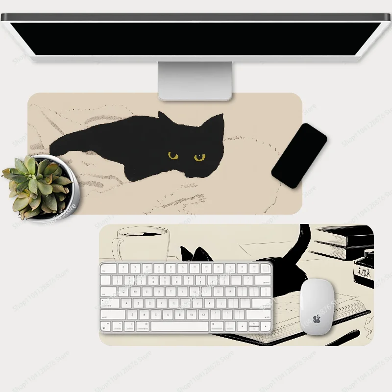 Black Cat Mousepad Gaming Mouse pad Gamer Pc Accessories Deskmat Keyboard Mat Desk Protector Mause Pads