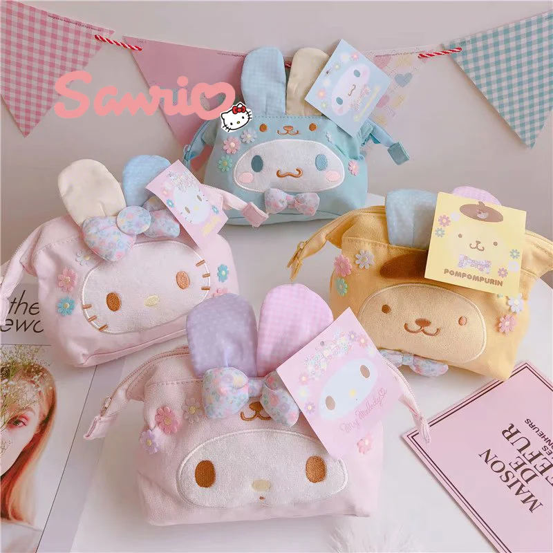 

Sanrio Kawaii Kt My Melody Toys мультфильм большой емкости портативный холщовые мешки для хранения многофункциональная косметичка маленькие квадратные сумки