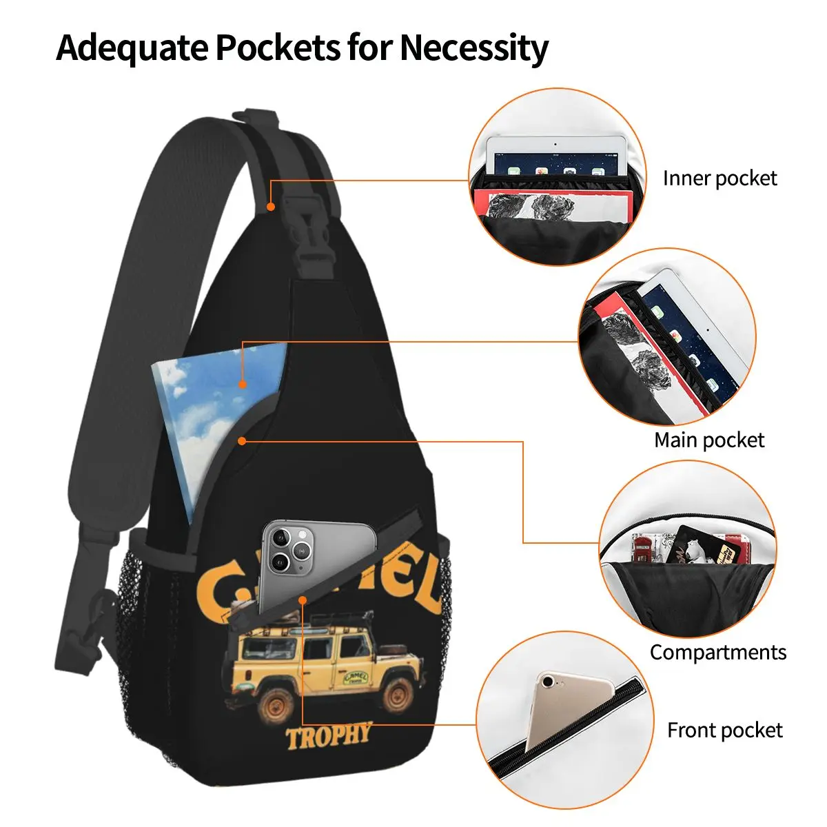 Camel Trophy Logo Small Sling Bags Chest Crossbody Shoulder Sling Backpack Outdoor Hiking Daypacks Car racing Fashion Satchel