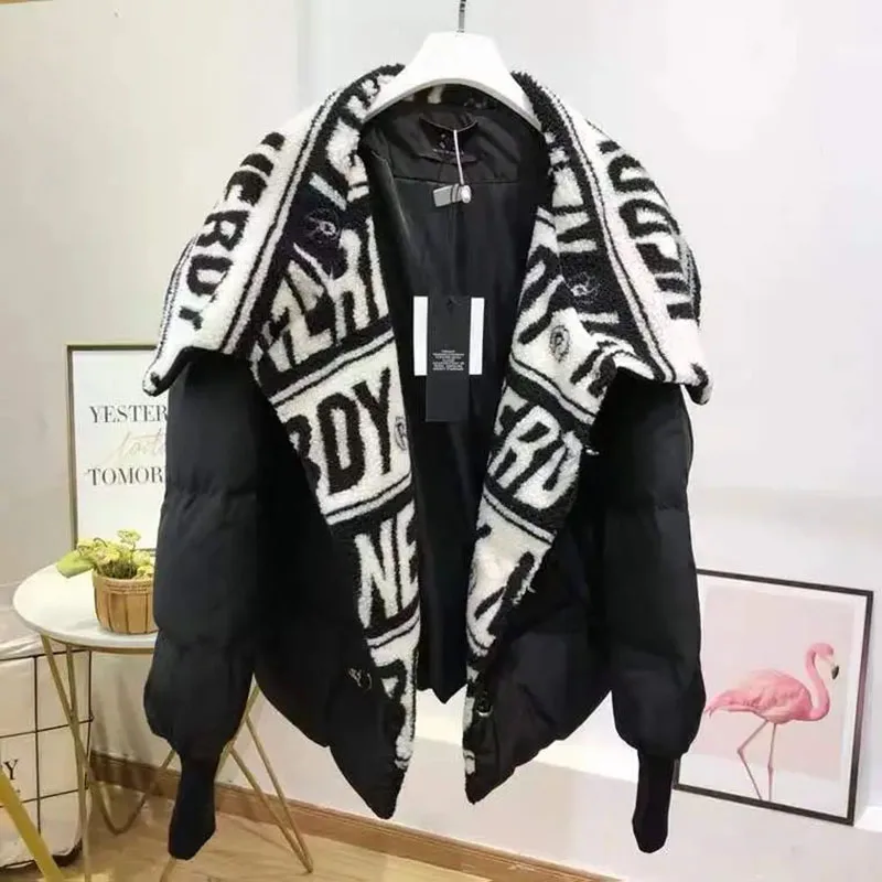 Women Large Size Coat  Autumn Winter New Item Korean Retro Jacket Women's Clothing Splicing Fake Two-piece Cotton Jackets