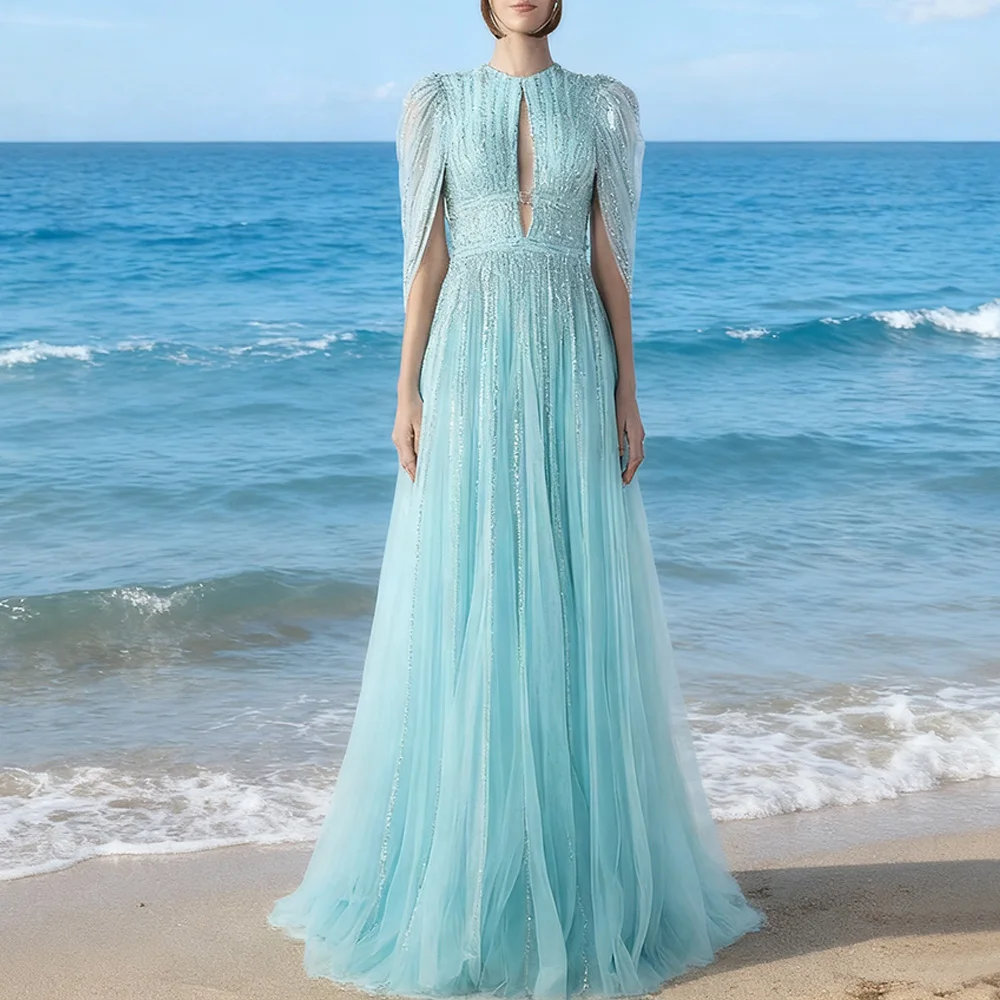 

Customized Sparkle Long Evening Dresses for Special Occasions Tulle O-Neck Floor-Length A-Line Women Gala Prom Party Gowns 2025