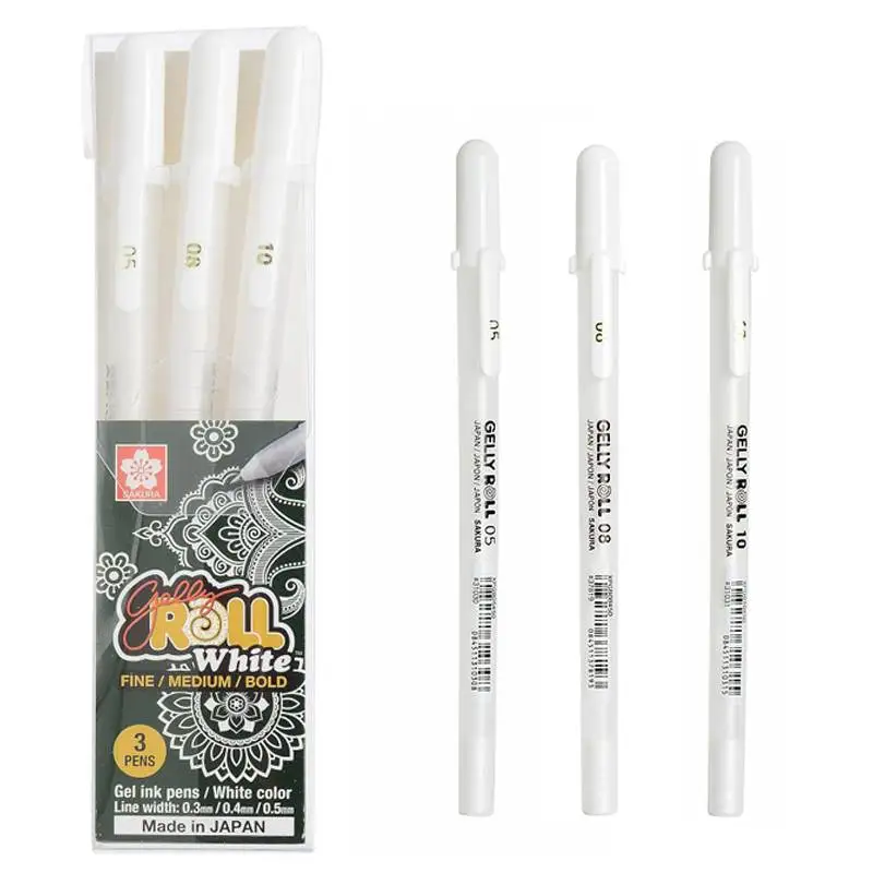 1/3PCS SAKURA Gelly Roll Długopisy żelowe Marker do notowania Sztuka Rysunek Klasyczny biały tusz Różne punkty Drobne Średnie Odważne