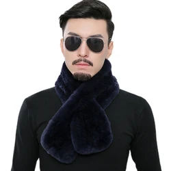 Men's Real Rex Rabbit Fur Scarf Collar Winter Warm Neckerchief Mufflers Black Grey Blue