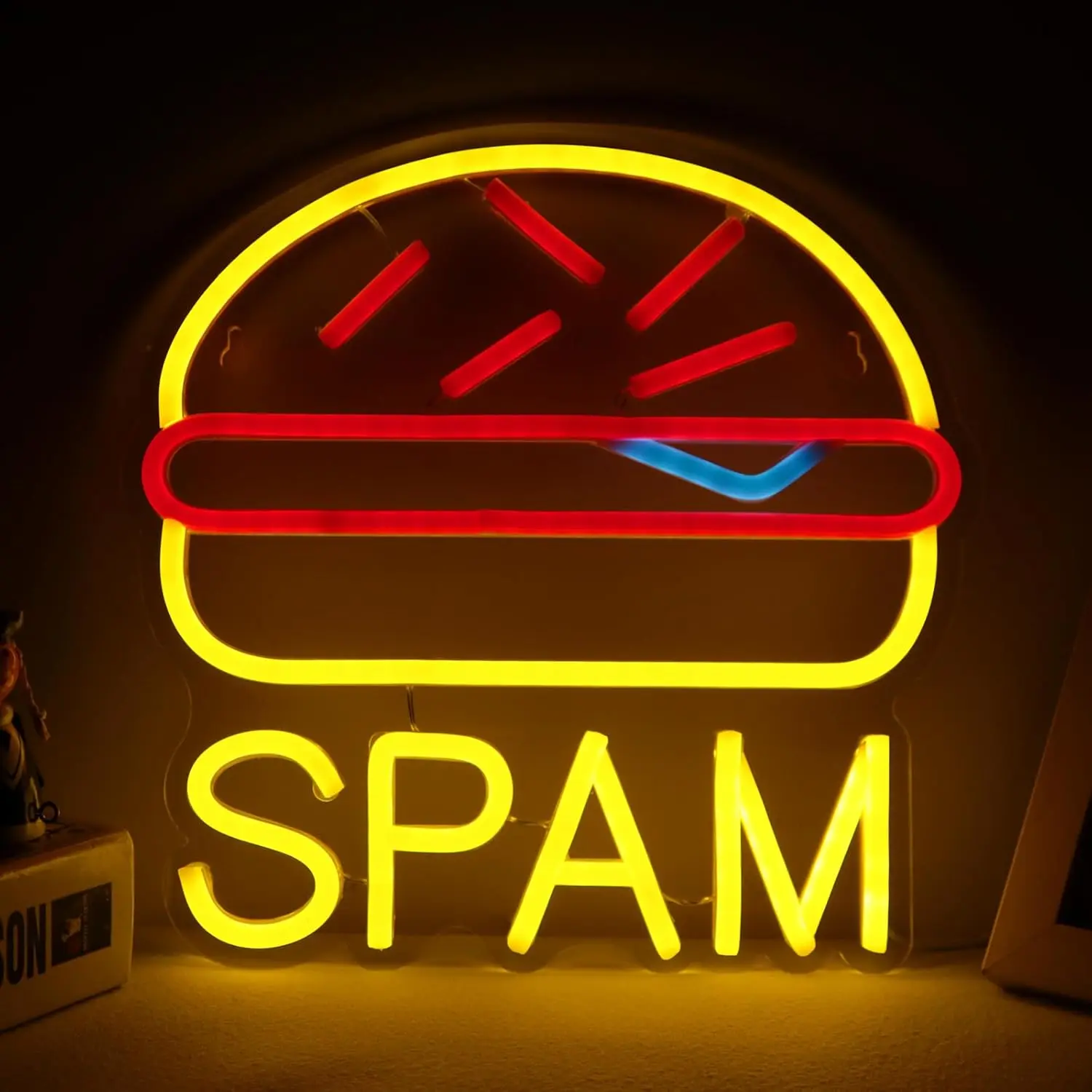 هامبورغ النيون علامة SPAM LED علامات الإضاءة علامة مفتوحة لمحلات البرجر المطاعم المطبخ حانة زخارف للحانات باهتة USB عيد الميلاد