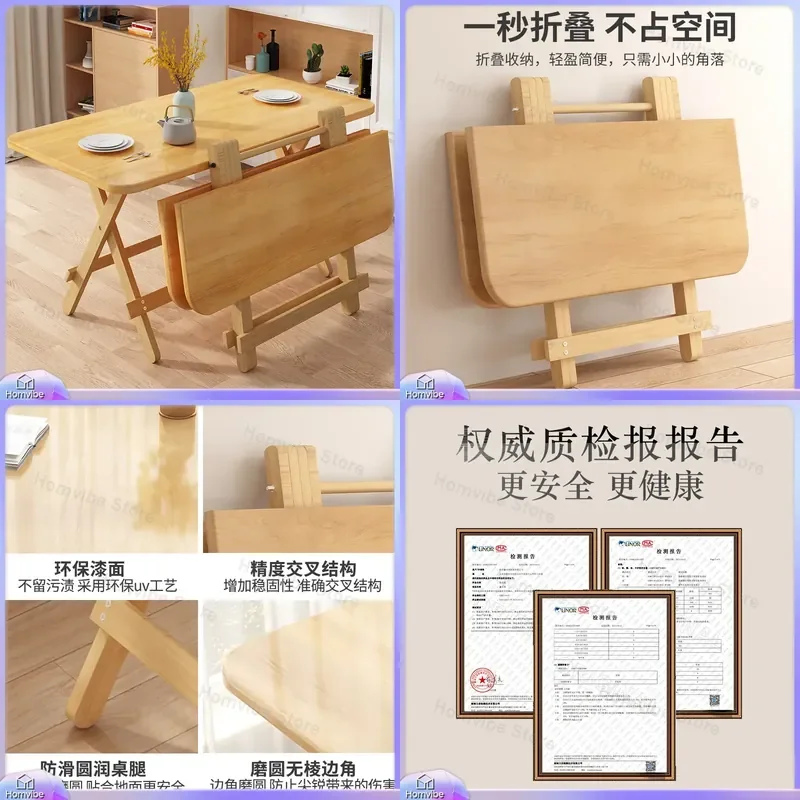 Solid Wood Folding Dining Table Rectangular Square Foldable Small Table for Household Small Apartment Simple Eating Desk