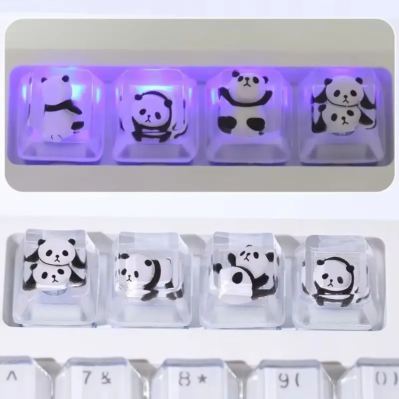 Panda Cartoon Keycaps 1pcs  Handmade Diy Resin Drip Glue Cross Axis Personalized Customization Mechanical Keyboard Cute Key Cap