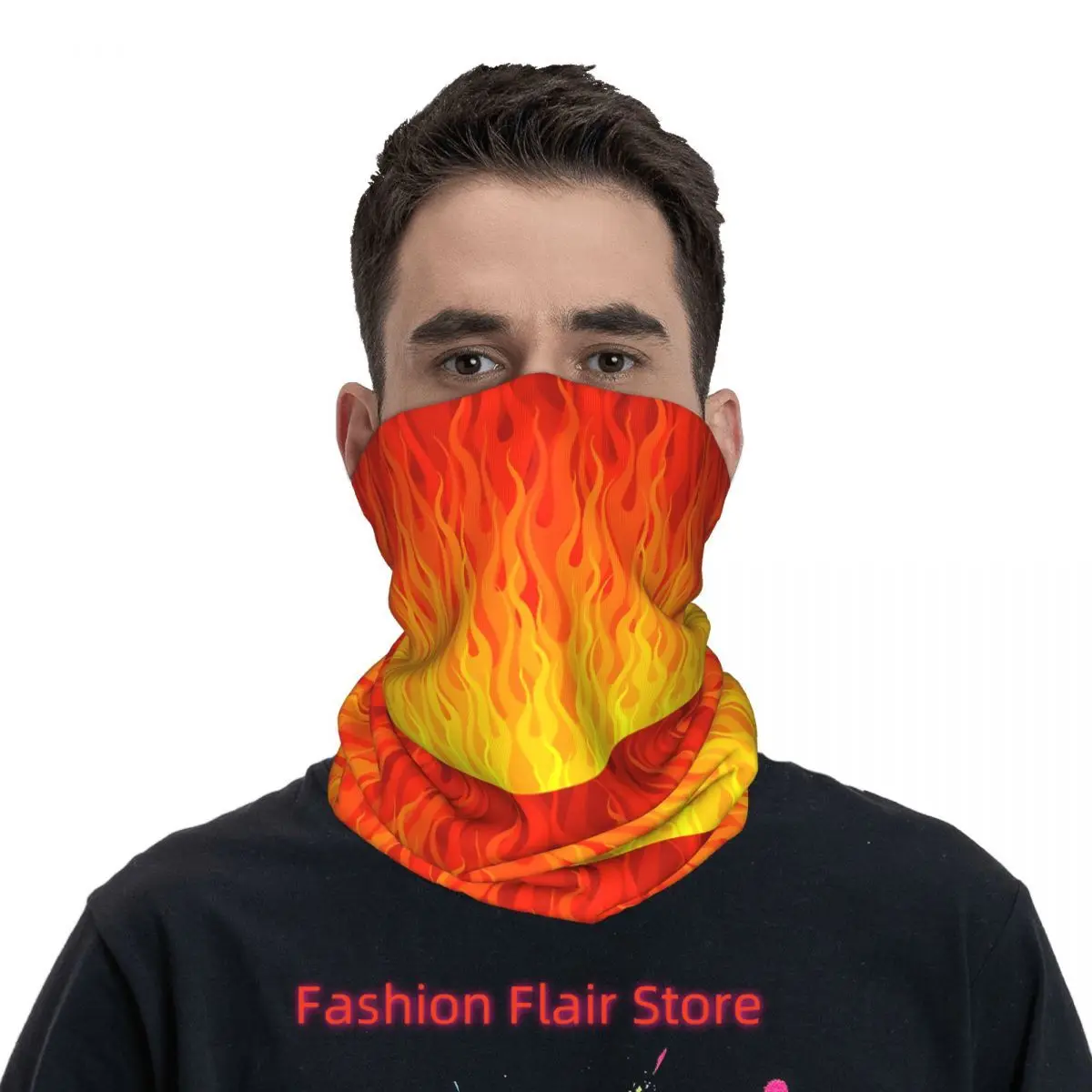 Red Orange Yellow Burning Flames And Fire Bath Mat Bandana Neck Cover Printed Wrap Scarf Multi-use Cycling Riding for Men Unisex view 3