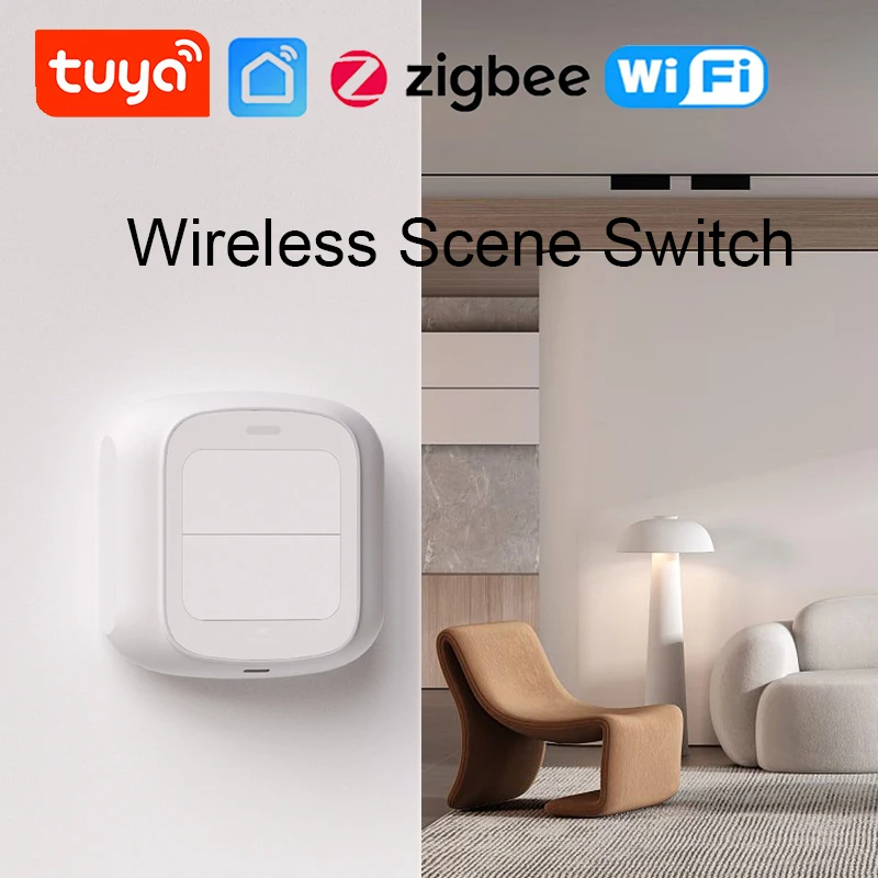 Tuya WiFi ZigBee Wireless Smart Scene Switch Button Push Battery Powered Controller Light Switch for Smart Home Automation Scene