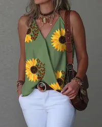 Women's Camisole with Spaghetti Strap, Y2k Tops, Sleeveless V-neck, Loose, Printed Basic Little Pink Vest for Female Hot Selling