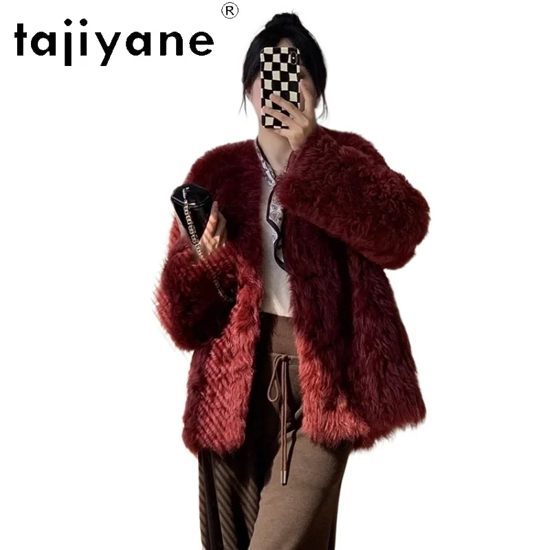 TAJIYANE 100% Real Tuscany Wool Sheepskin Fur Coat Woman Stylish Red Outerwears Warm Jacket 2025 Winter Clothes Women fourrure