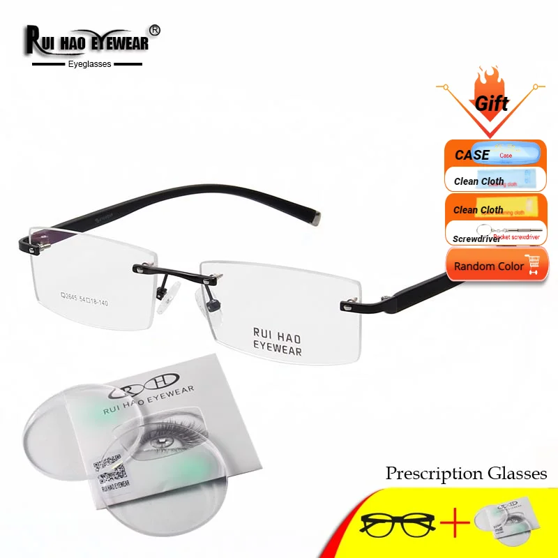 Rimless Glasses Frame Fill Myopia Prescription Lenses Customize Eyeglasses Rui Hao Eyewear Resin Lenses Progressive Spectacles