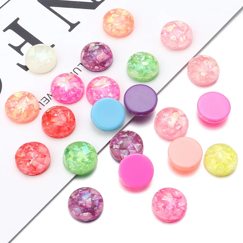 50pcs Resin Cabochons 6/8/10/12mm Colorful Built-in Metal Foil Flat Back Cabochon Cameo Settings For DIY Jewelry Making Necklace