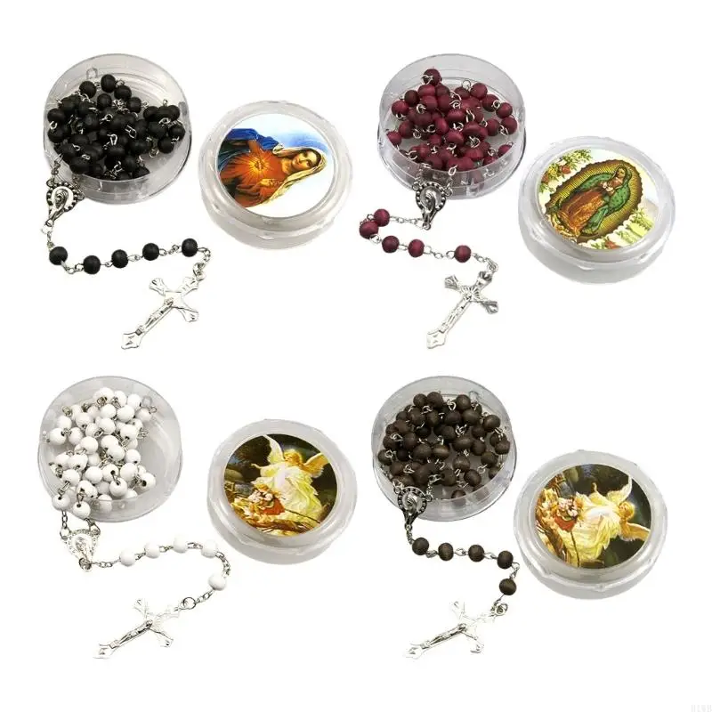 R1WB Classical Crosses Pendant Necklace Scented Rosary Beads for Religious Event
