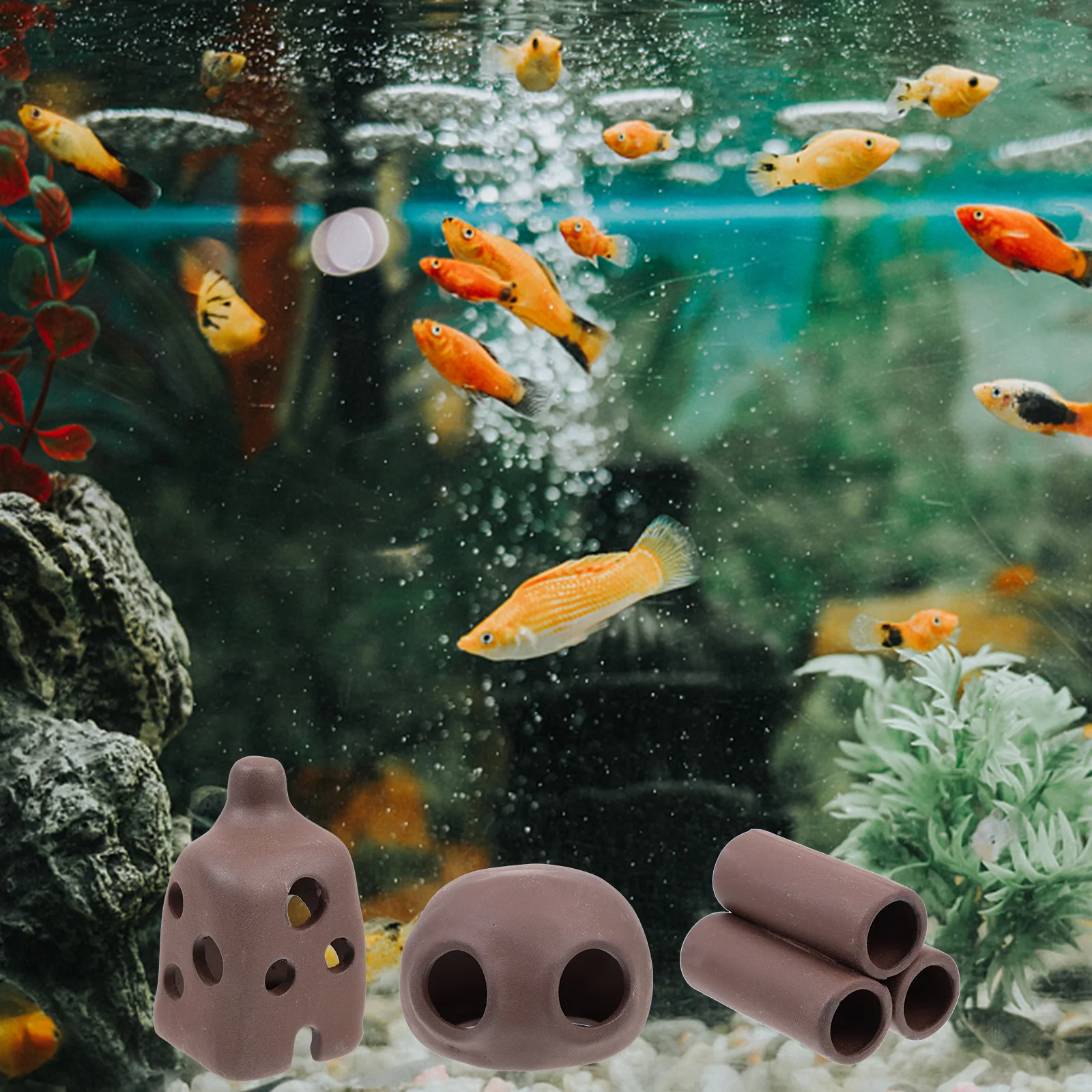

3Pcs Fish Tank Hideout Cave Aquarium Landscaping Adornment Fish Shelter Hiding Place Breeding Shrimp Ornament Decoration