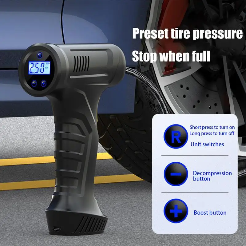

Cordless Tire Pump 12V Portable Vehicle Tire Inflator Rechargeable Auto Smart Air Pump Auto Shut-Off Battery Car Tire Pump With