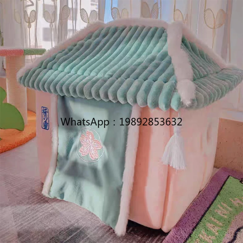 ZZ Wyj Cat Nest Winter Warm Cherry Blossom Cat House Four Seasons Universal Bed Pet Supplies
