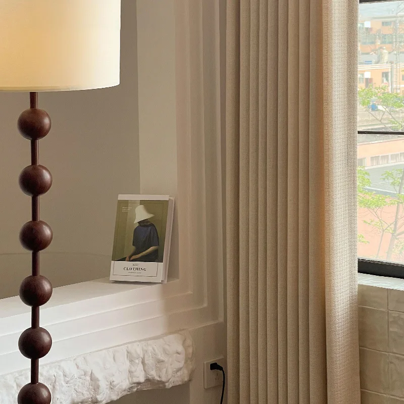 Japanese-style Log Style Light-transmitting and Opaque Semi-blackout Linen Texture Jacquard Curtains Simple Living Room Balcony
