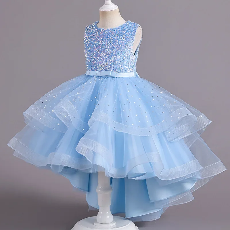 

Girls Princess Dress Sleeveless Frock Tails Dresses Flower Girl Wedding Dress Puffy Skirt Children Fashion Show Piano Perfor