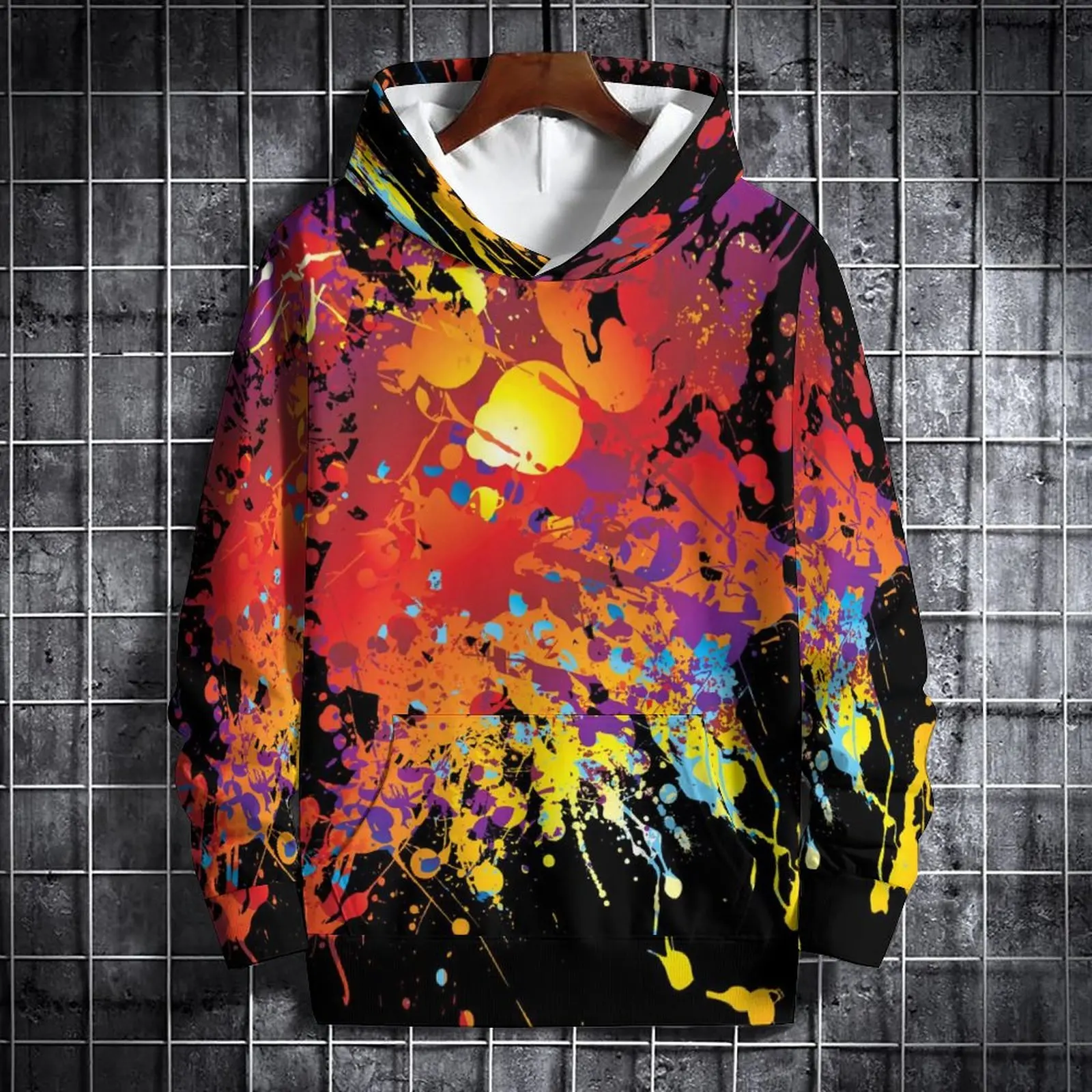 Harajuku men 3D printed undershirt, document blur painting, graffiti, personalized design, oil painting style, large size hoodie