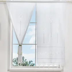 Semi Sheer Linen Curtain with Tassles, White Cotton Curtain, Handmade Short Curtain for Kitchen and Bathroom Door, Modern Simple