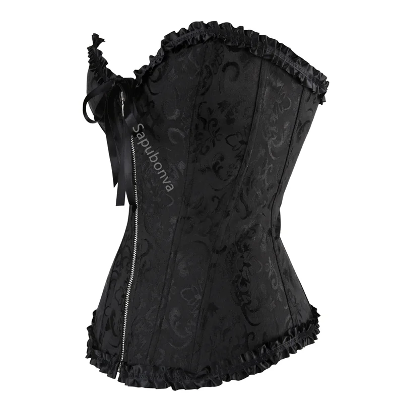 Sapubonva Green Corset Top Bustier Top Sexy Women Brocade Zipper Vintage Style Corselet Overbust Ladies Renissance DropShipping