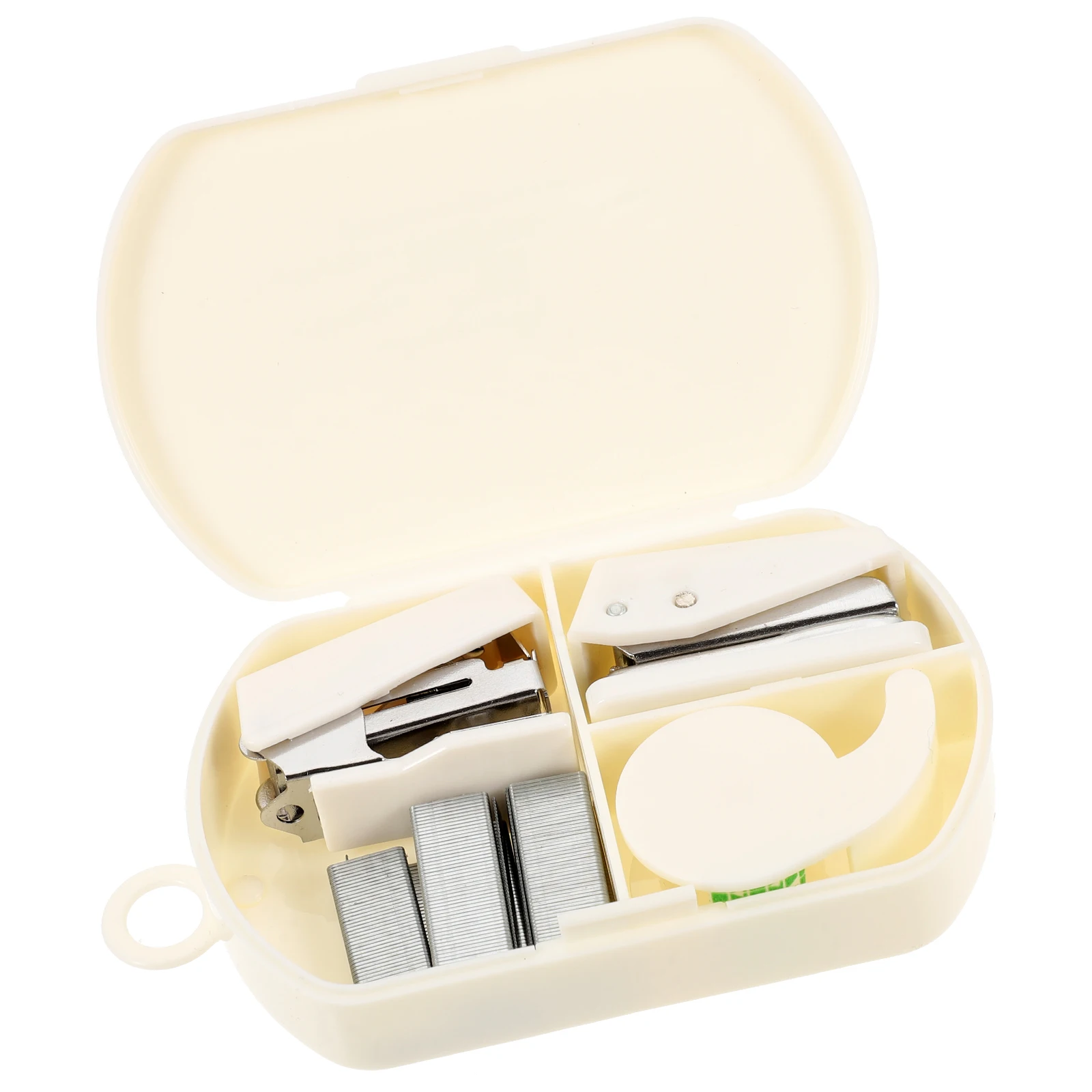 3PCS Multifunctional Handcrafted Tool Box White Mini Office Supplies Kit Stapler Tape Dispenser Hole Puncher for Scrapbooking