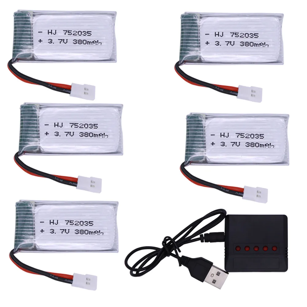 Sostituzione di ricambio per batteria Lipo 3.7V 380mAh 752035 25C per Hubsan X4 H107 H107L H107D JD385 JD388 per Multi-rotori per aerei RC 1S