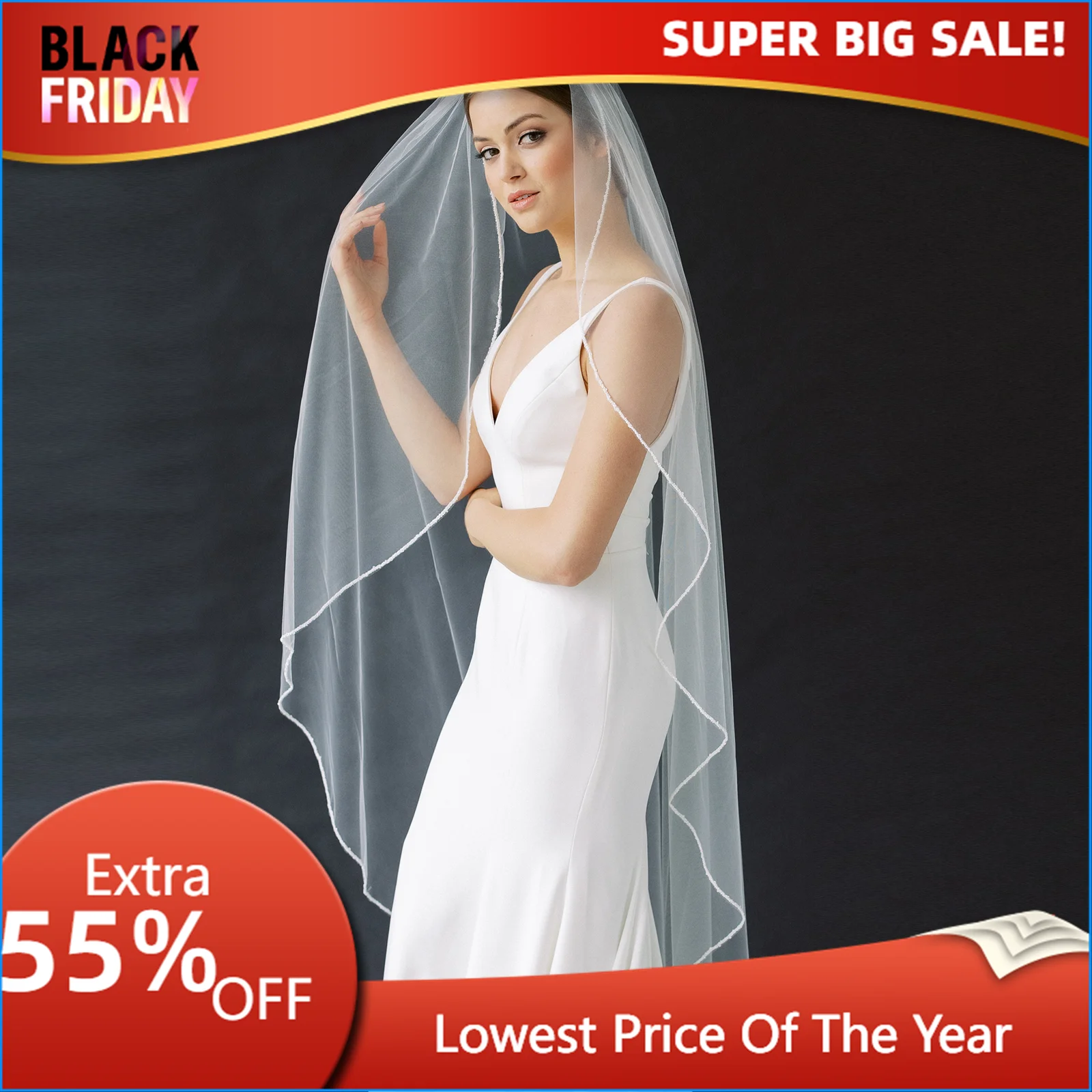 TOPQUEEN V14 Wedding Veil Short Pencil Edge Simple Bridal Veils One Laye Elegant Rochii Wedding Veil Long with Comb Soft Single