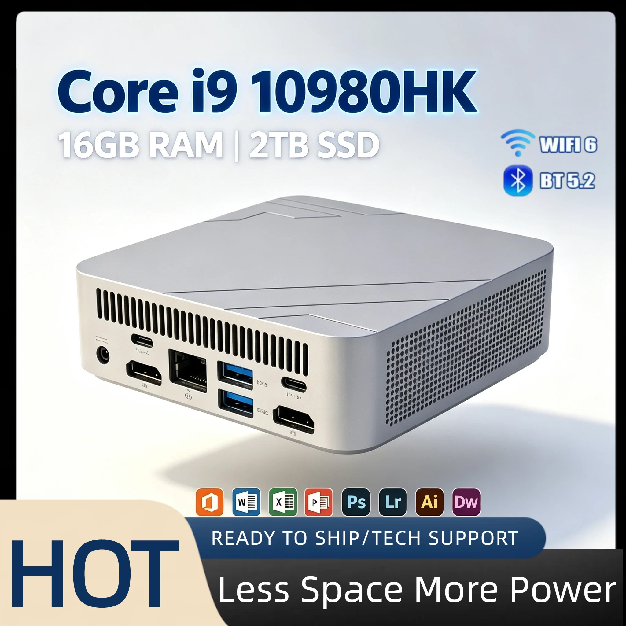 Core i9 10980HK Small Mini PC 32GB RAM 2TB NVMe SSD Triple 4K Monitor WiFi6 High Performance Office Home Desktop Host