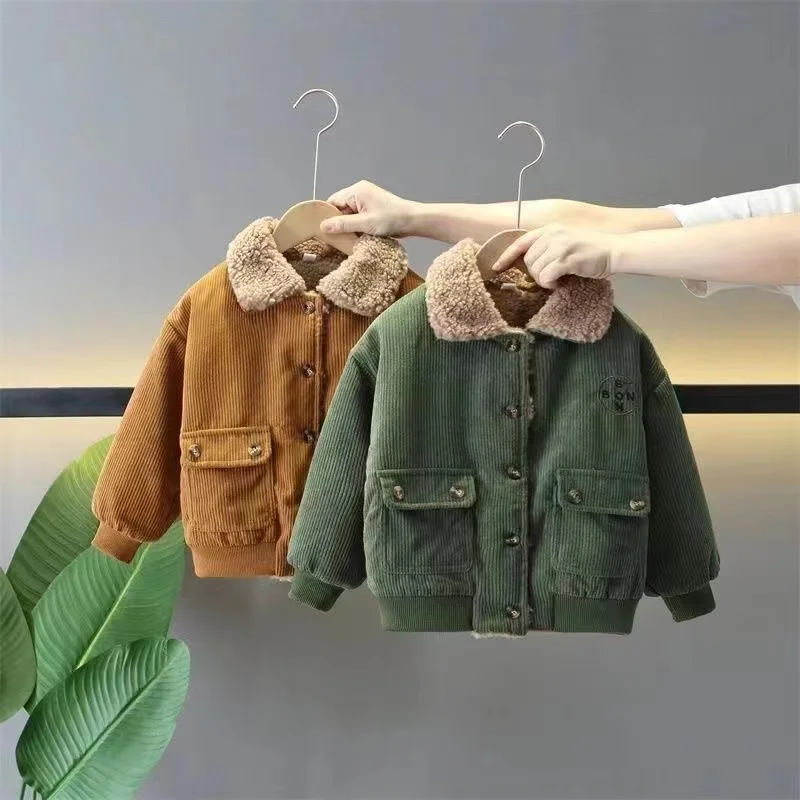 

Children's Fleece Coat Boy's Warm Jacket Baby Autumn Winter Thickened Top Corduroy Clothes For Boys And Girls 90-150cm