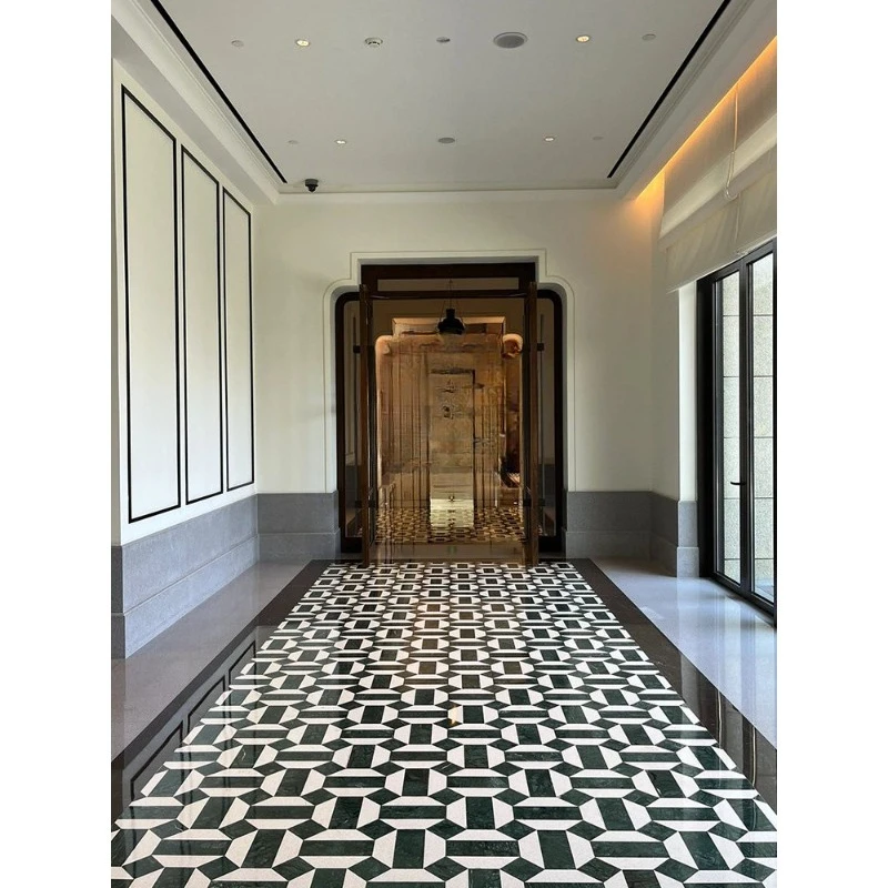 Dark green stone mosaic hotel floor tile parquet