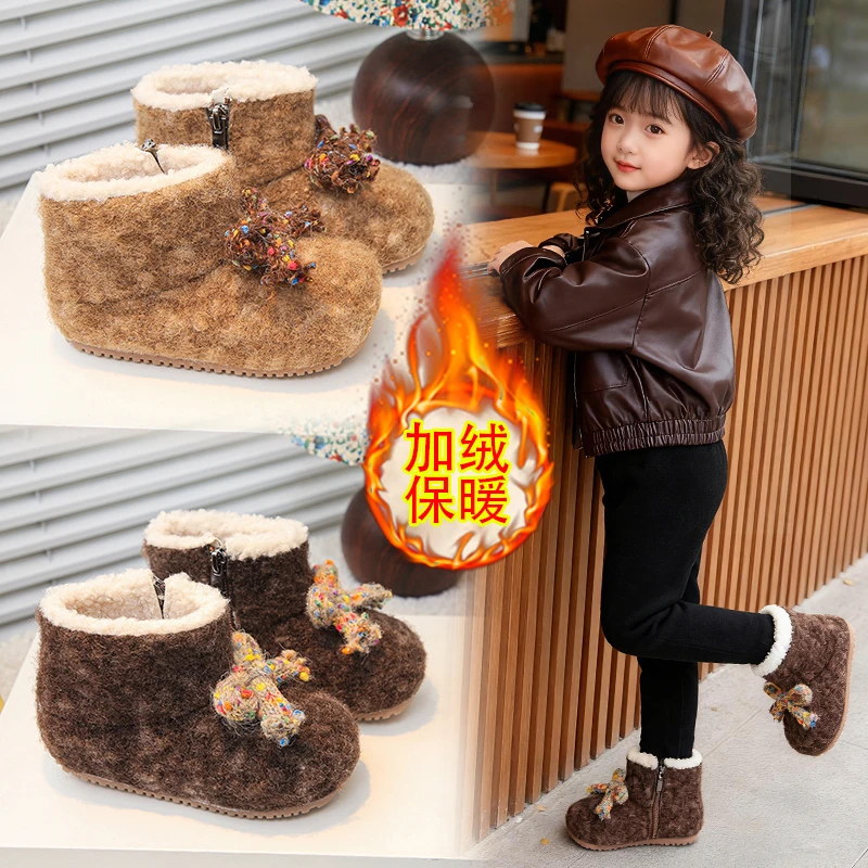 

Children's winter new furry snow boots cute padded cotton shoes soft sole girls' warm boots