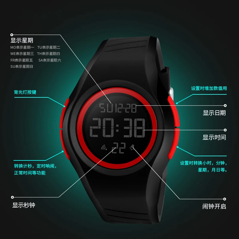SKMEI Männliche Sport Elektronik Armbanduhr Für Männer Frauen Mode Einfache 5Bar Wasserdichte Uhren Kalender Led-anzeige Digital Uhr
