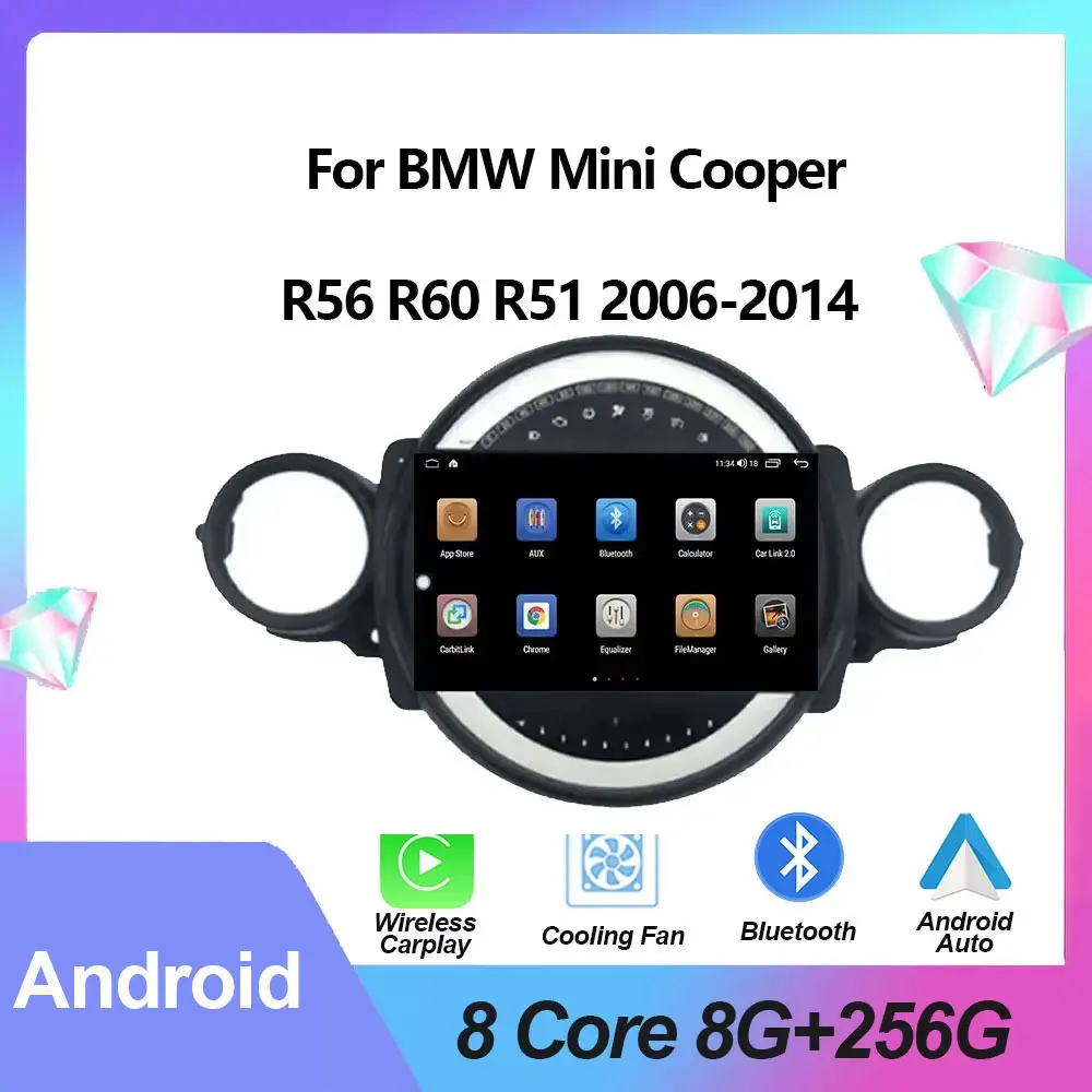 

Android Auto для BMW Mini Cooper R56 R60 R51 2006-2014 Автомобильная стереосистема с авторадио Мультимедийная GPS-навигация Разделенный экран Видео