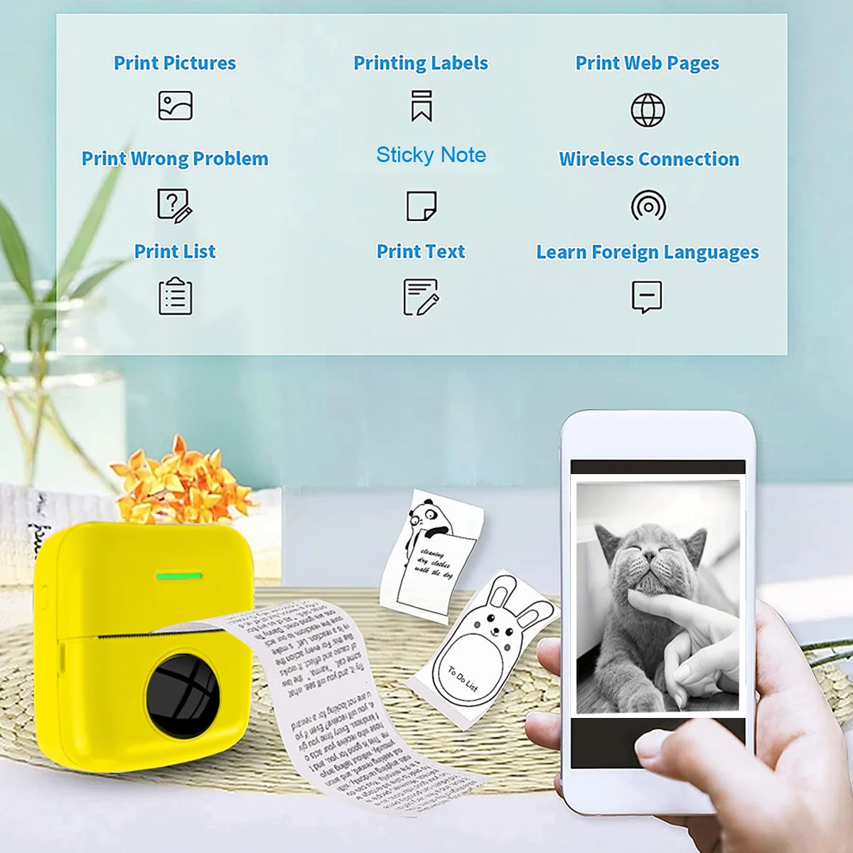 Mini Pocket Printer, Portable Thermal Printer, for Android or iOS APP, Inkless Printer Gift for Friends, Used in Home, Office