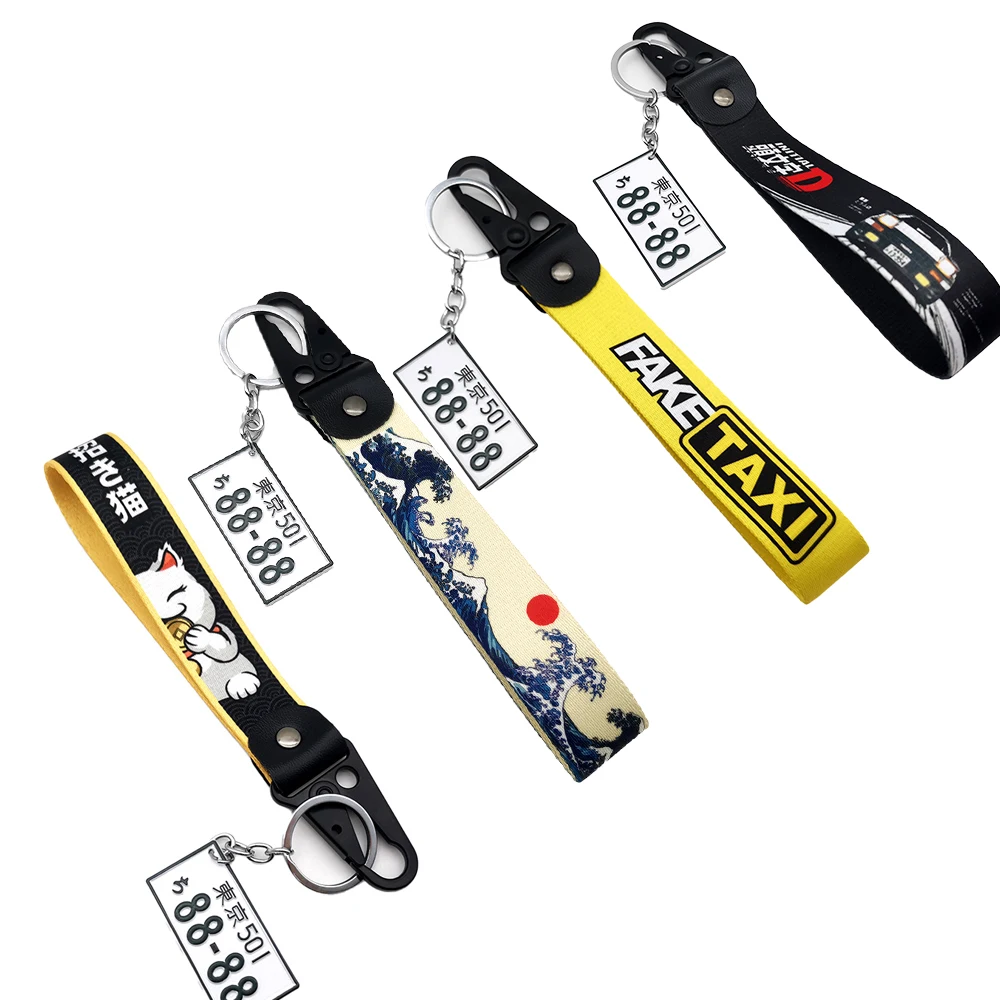 JDM Keychain Spring Clip Key Strap Set 3D Number Car Japanese License Plate 8888 Keychain Osaka Low Life Fake Taxi Auto Keyring