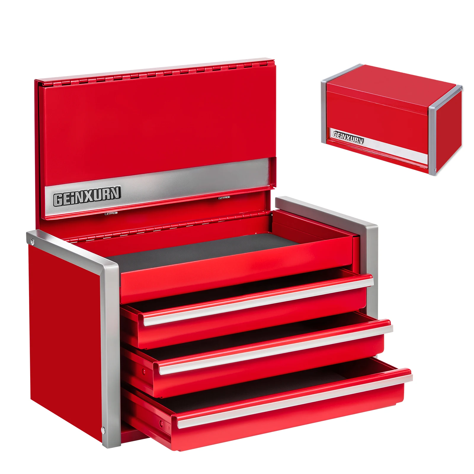 Geinxurn Mini Tool Box, Red Portable 3 or 5 Drawer Micro Roll Cab Steel Stackable Tool Cases with Magnetic Tab Locking