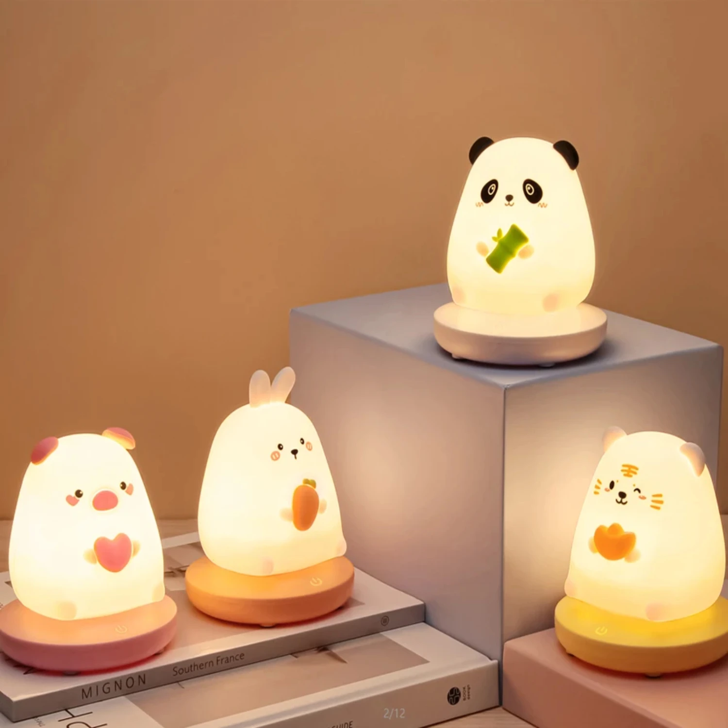

LED night lights Children bedroom cute animal pig rabbit Silicone lamp Sensor Dimmable child Holiday Gift Rechargeable