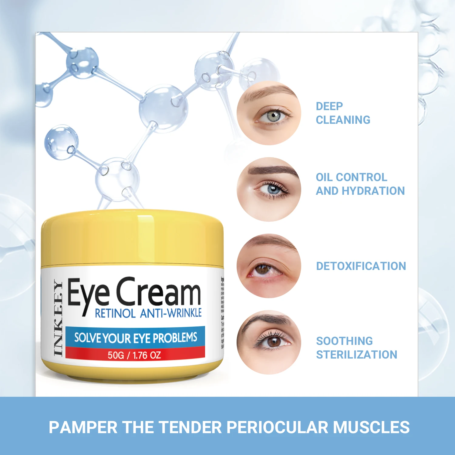 

50g Dark Circles Fade Fine Lines Remove Eye Bags Anti Wrinkle Firming Brighten Retinol Eye Cream