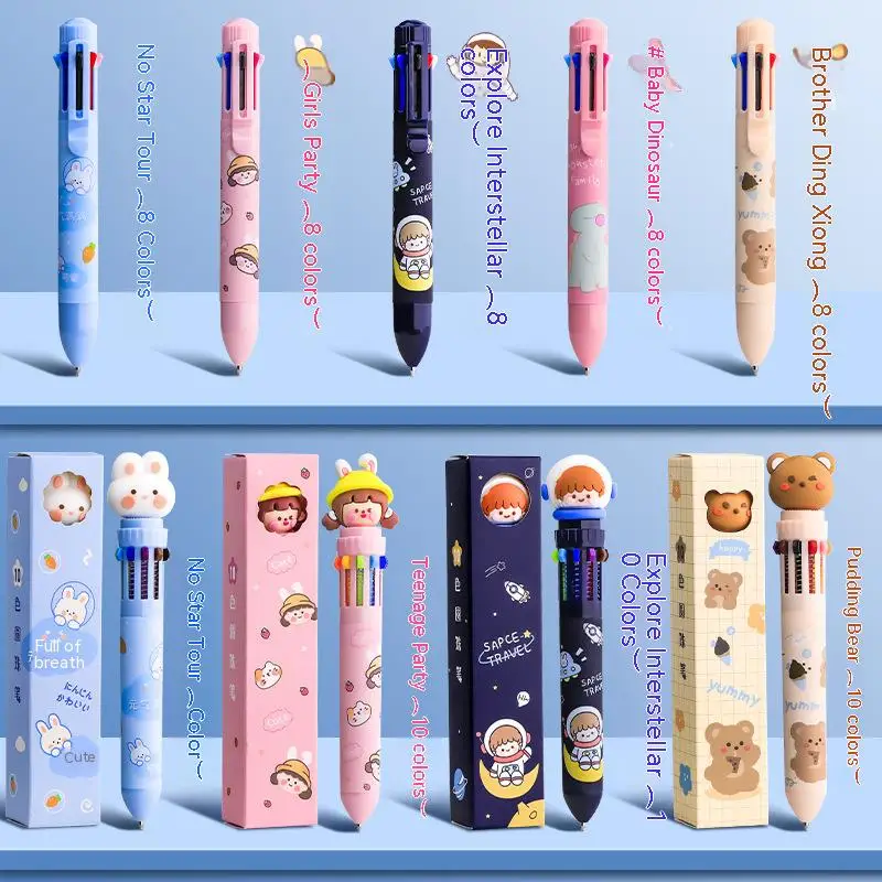 CHEN LIN Cartoon Ten-color Ballpoint Pen Multicolor Press Ballpoint Pen Holiday Kid Gift Cute Student Stationery Supplies