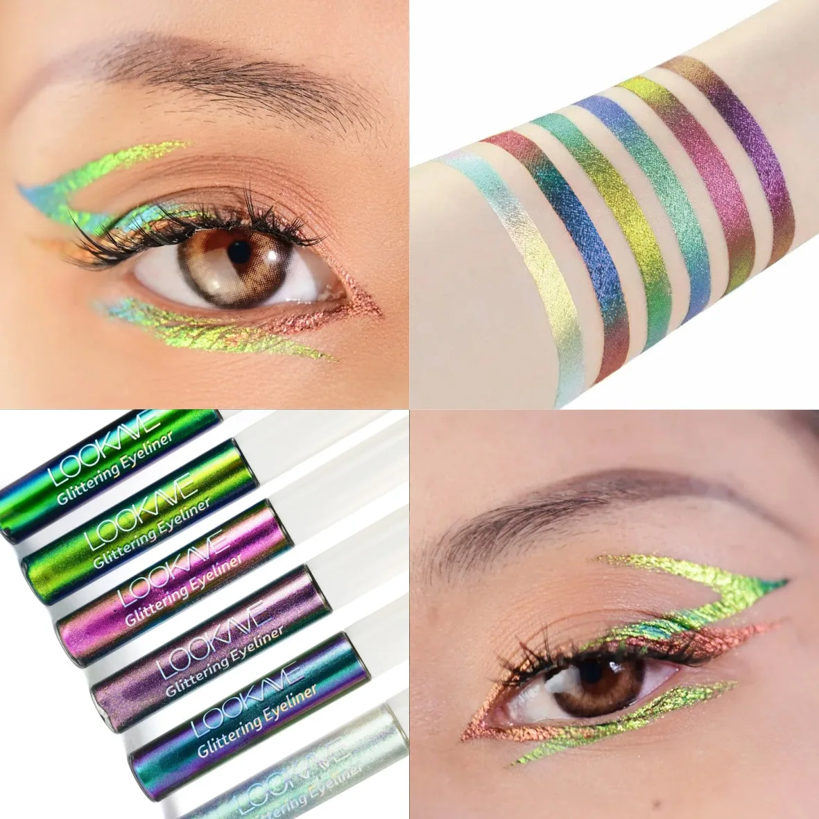 Shiny Chameleon Green Liquid Eyeliner Metallic Eyeshadow Multicolor Eye Liner Pearlescent Polarized Glitter Eye Pigment Makeup