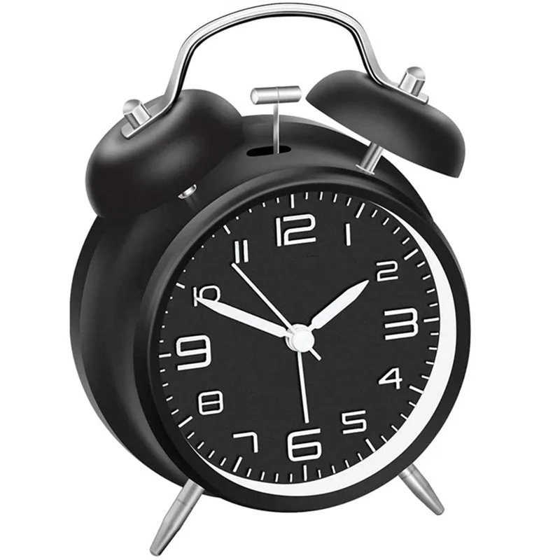 4 Inch Twin Bell Loud Alarm Clock Desk Table Alarm Clock With Backlight Battery Operate ,Black 1 Piece