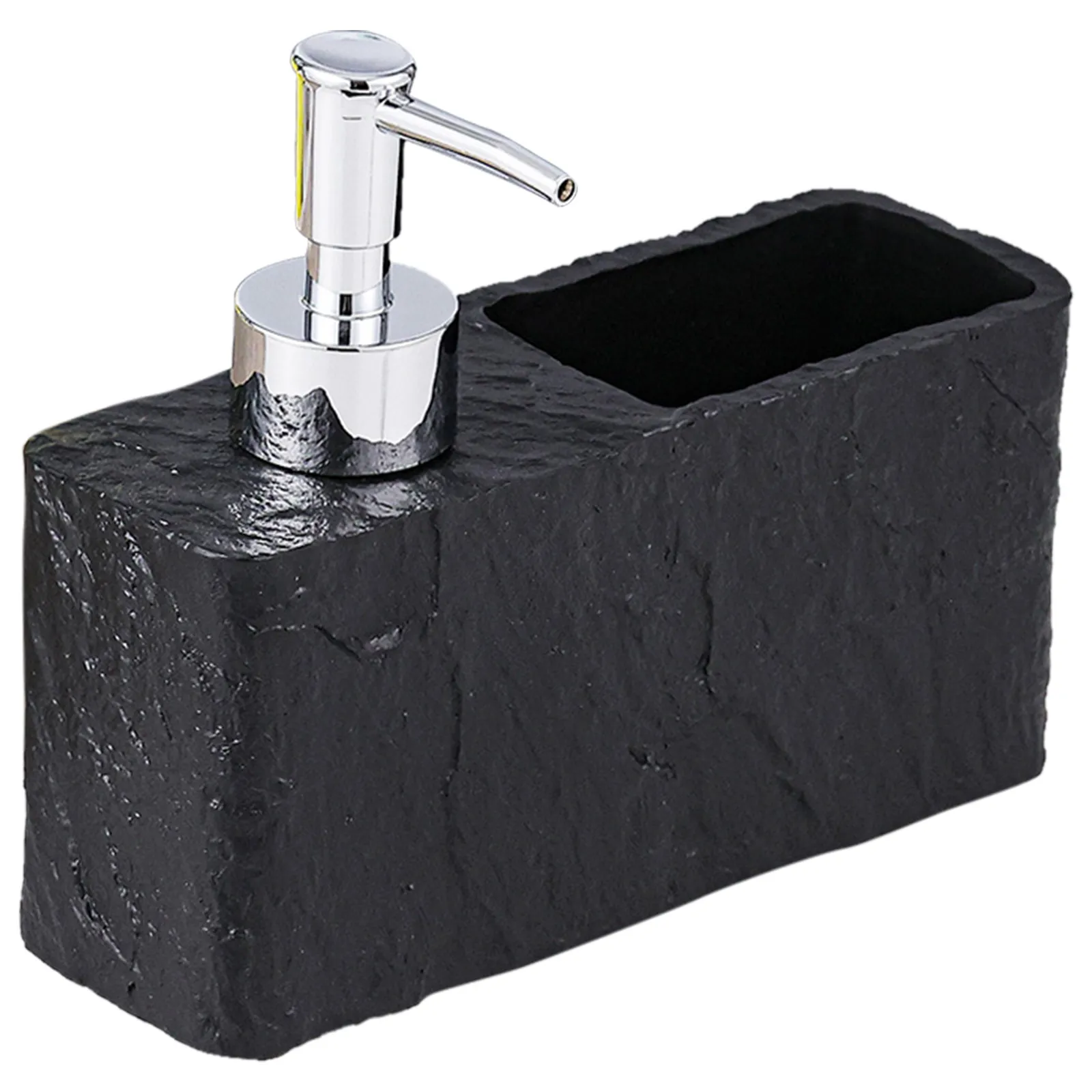 Resin Kitchen Soap Dispenser Black Textured Refillable Lotion Pump Bottle Sponge Holder Dish Soap Organizer Resin Lotion Bottle