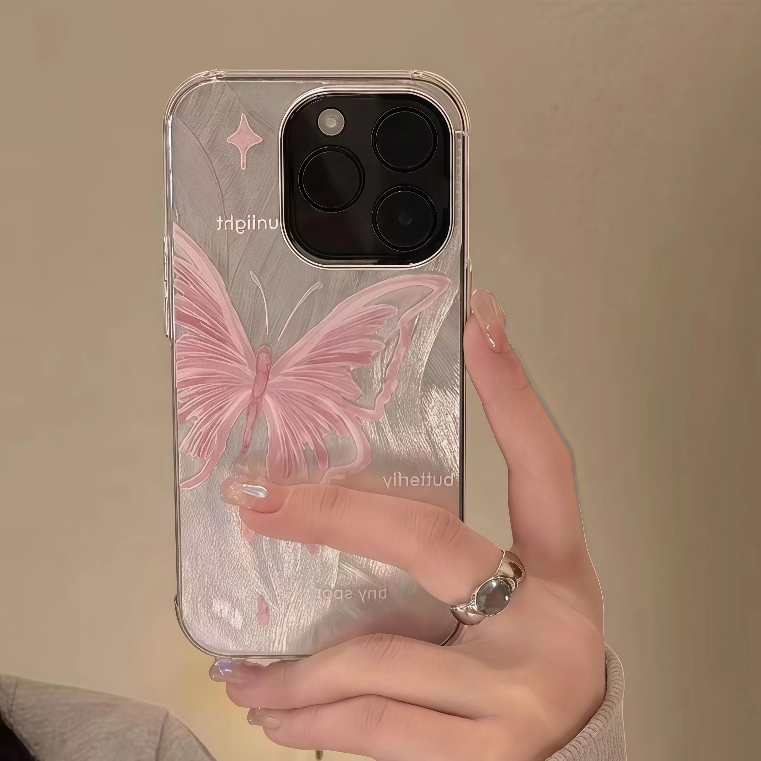 Casing Ponsel Mewah Motif Kupu-Kupu Besar Warna Pink Untuk iPhone 17 16 15 14 13 12 11 Pro Max 16E 7 8 Plus SE2 Pelindung Anti Benturan