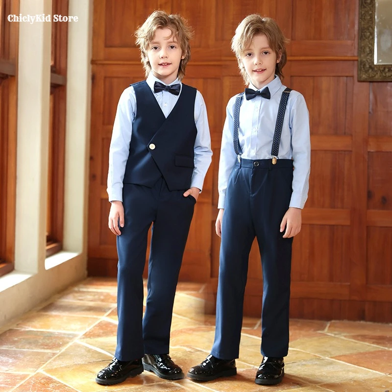 

Boys Single-Breasted Vest Suit Pants Kids Waistcoat Formal Dress Wedding Clothes Set Toddler Suits Costume Children Party Outfit