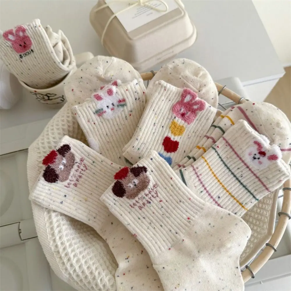 

5 Pairs/Set Rabbit Embroidered Printing Women Short Socks Cat Pattern Comfortable Low Cuff Socks Breathable Sweat-wicking