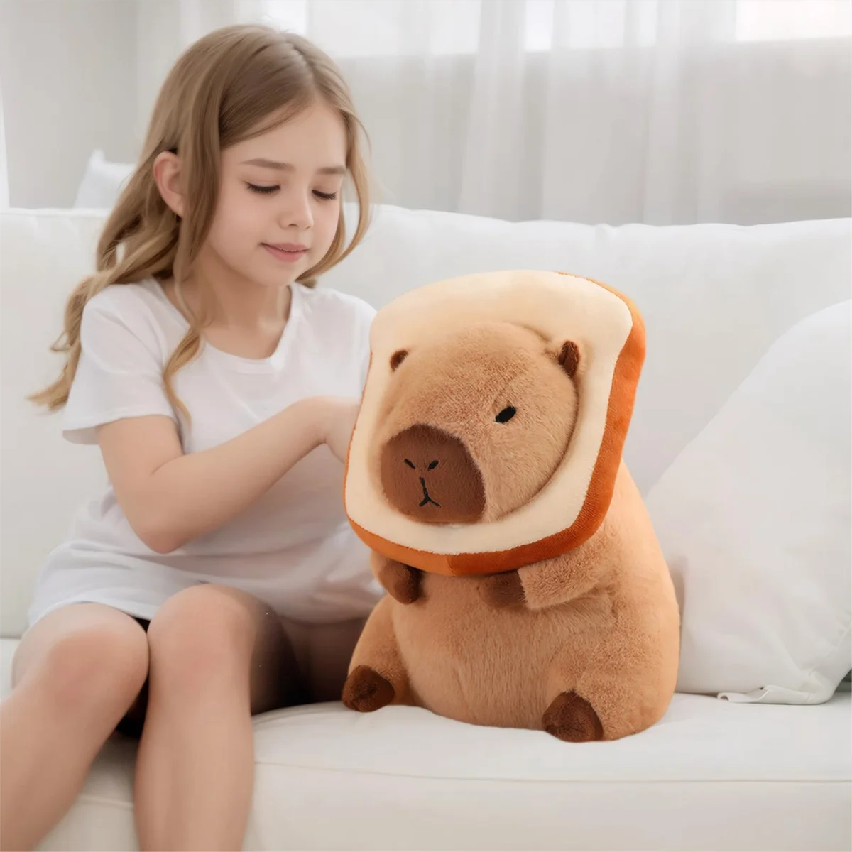 Almofada De Pelúcia Capivara Bonito com Pão, Boneca Macia Kawaii, Brinquedos De Pelúcia