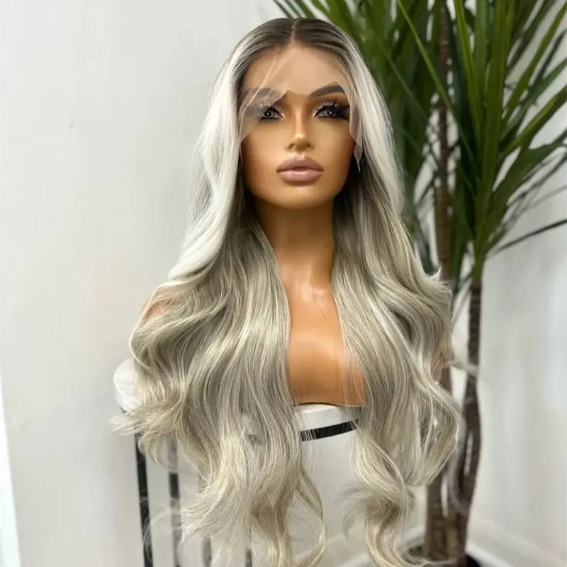 Perruque Lace Front Synthétique Longue Droite pour Femme, Cheveux Doux, Ombre, Couleur Blonde Légère et Agaçante, 13x4