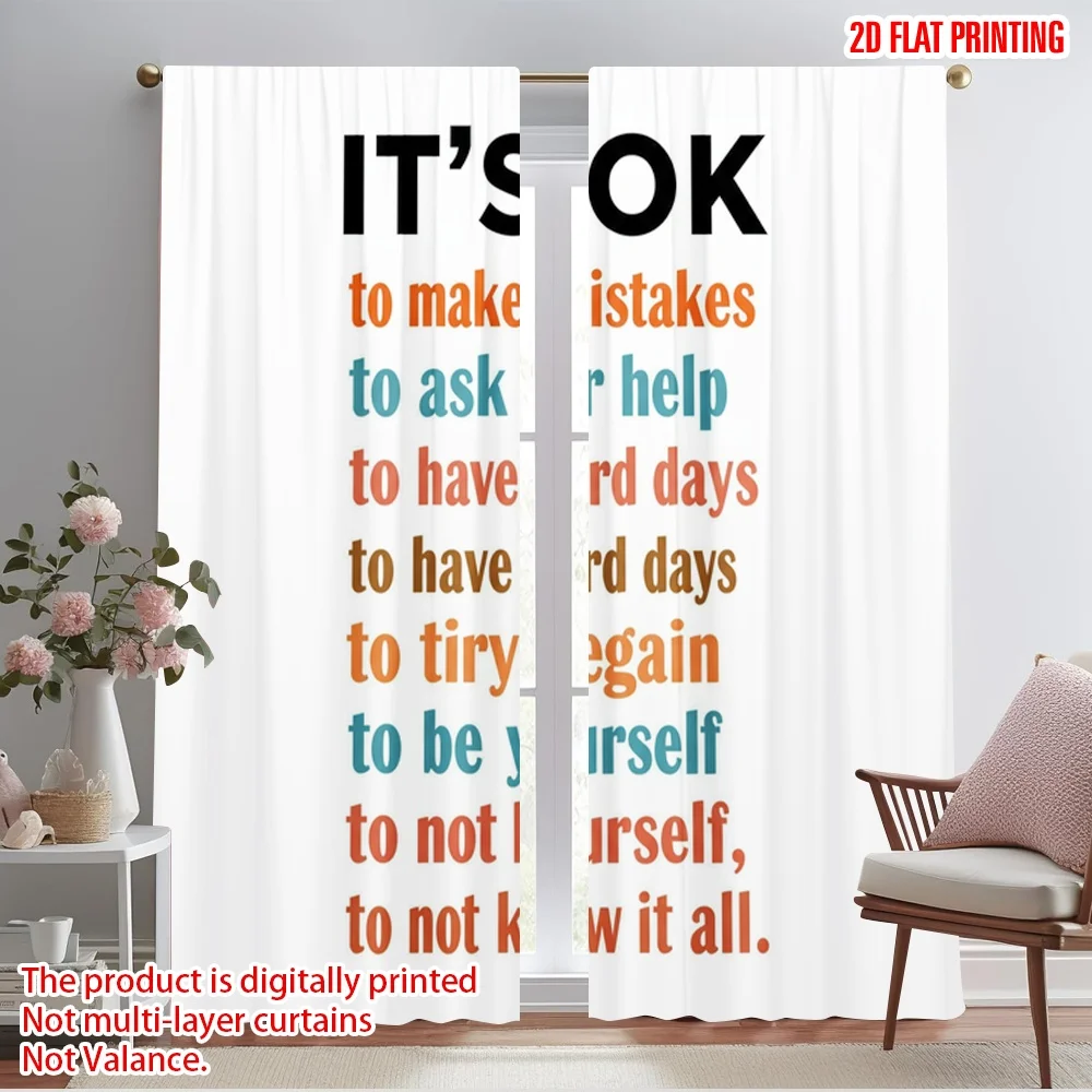 

2pcs 2D flat printing Curtains It's OK to Try Again Polyester Without Electricity Festive Curtains for New Year Celebrations